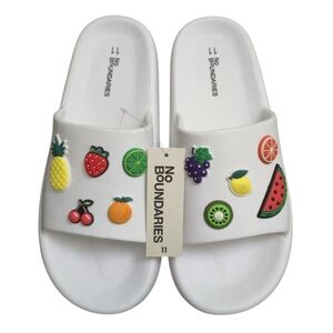 No Boundaries Women's Comfort Slide Sandals w/ Fruits Design in White, Size: 11.